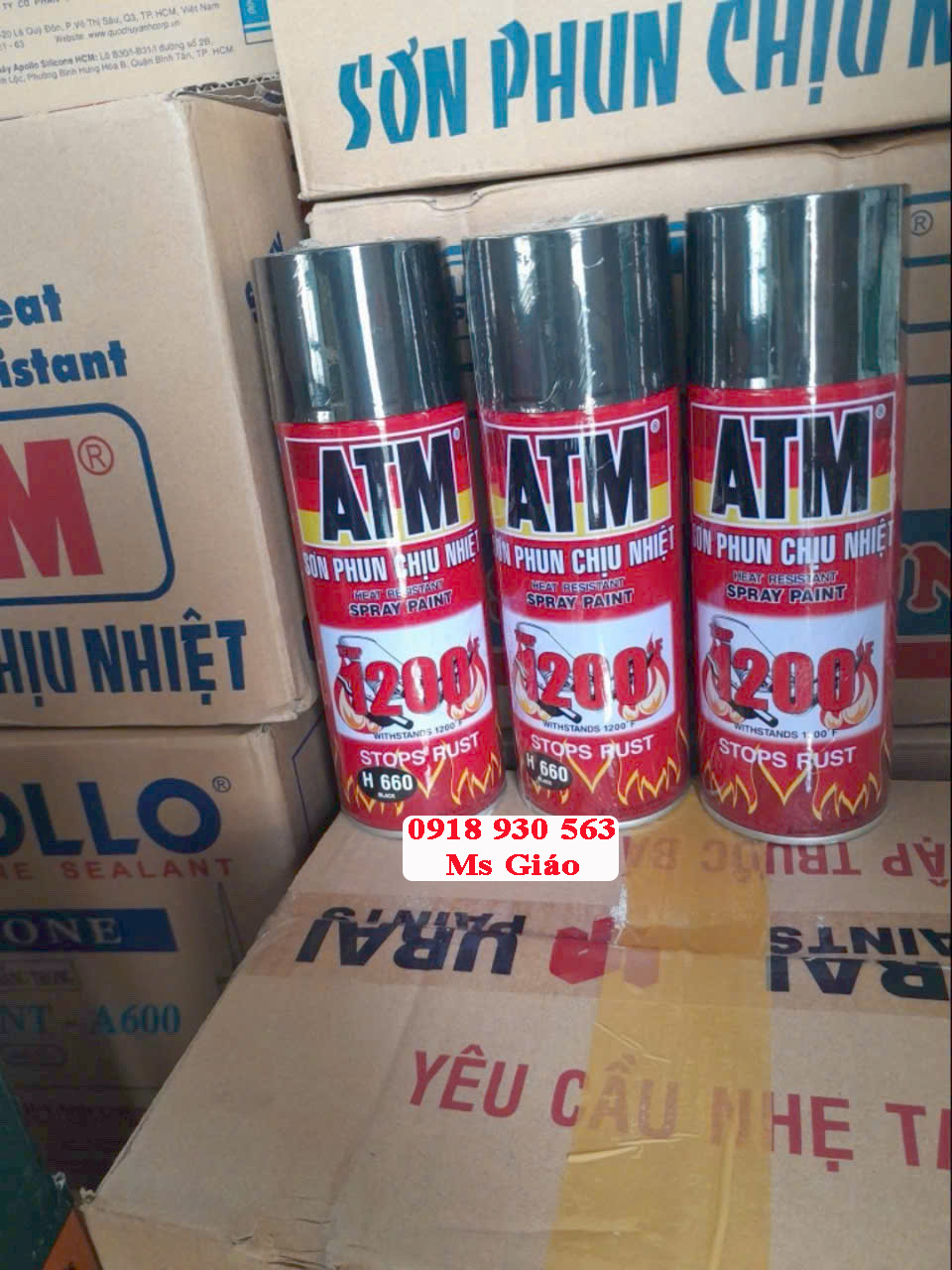 Sơn chịu nhiệt ATM, dạng chai xịt 400ml. Gồm 2 màu đen và bạc, chuyên dùng sơn xe ô tô, xe máy, bô xe...#1 Sơn phun chịu nhiệt ATM H660 Bình Dương