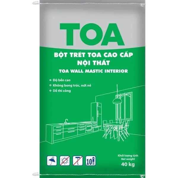Độ bền vượt trội: Chống nứt, bong tróc, tăng tuổi thọ cho lớp sơn. #1 Phân phối Bột trét TOA Wall Mastic interior Bình Dương