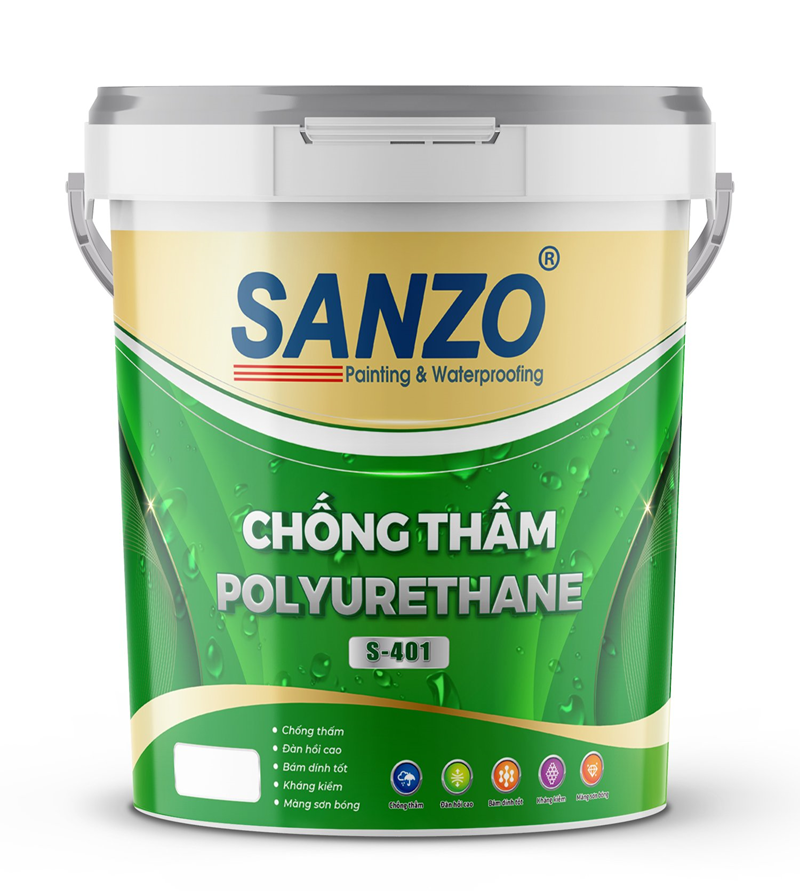 Độ bám dính cao: Bám chắc trên nhiều loại bề mặt như bê tông, gạch men, tường xi măng.#1 Chống Thấm SANZO POLYURETHANE S-401 Bình Dương
