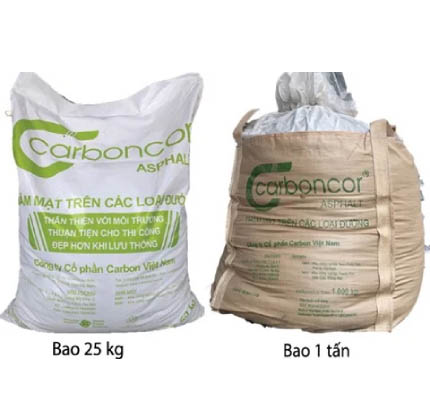Một bao Carboncor Asphalt (CA) có khối lượng là 25 kg, 1 tấn tương đương với 40 bao. #1 Bê tông nhựa nguội Bình Dương - Carboncor Asphalt