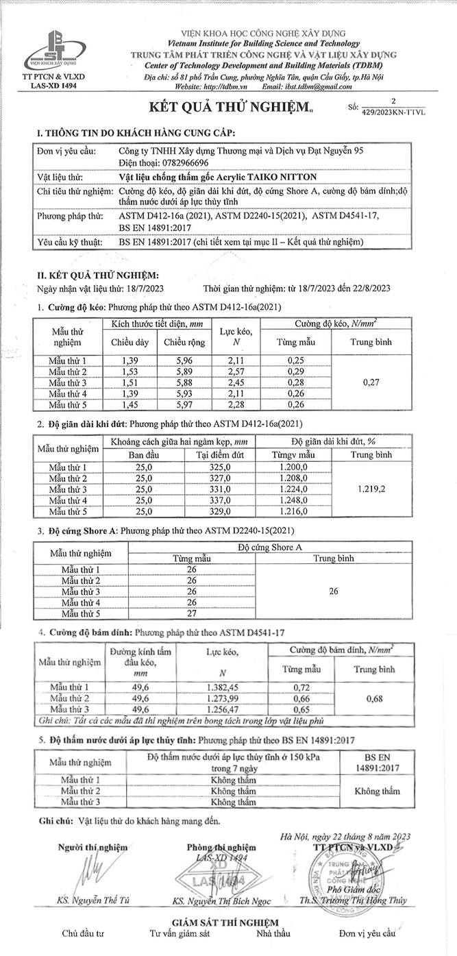 Chứng nhận là đại lý ủy quyền của Đại lý bán chống thấm tường Taiko KB3 Bình Dương