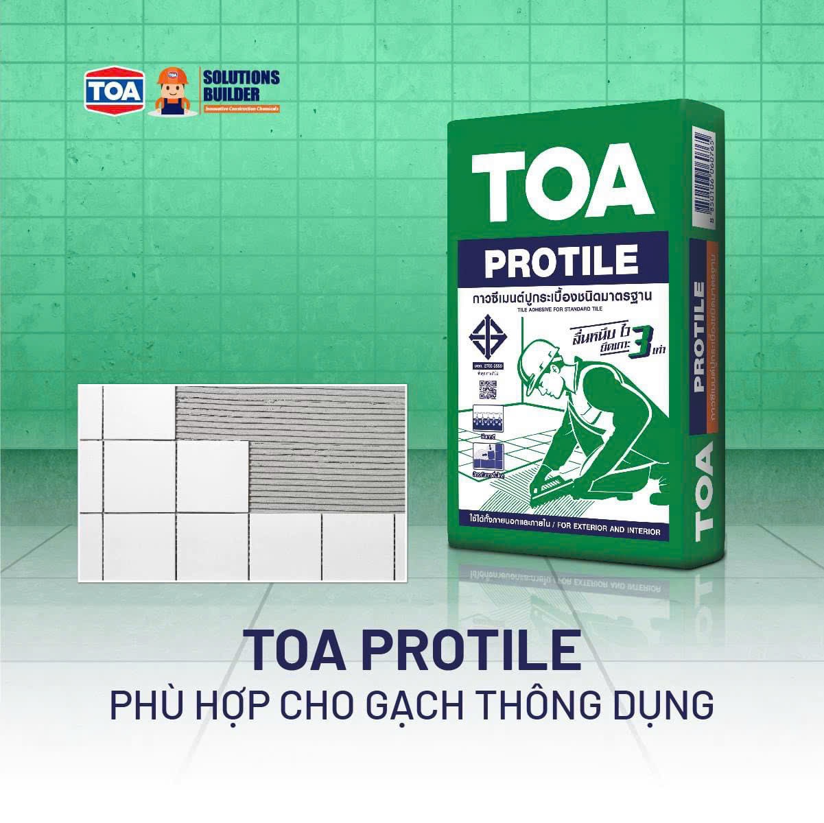 Hỗn hợp trộn sẵn, chỉ cần thêm nước là sử dụng được ngay, tiết kiệm thời gian và chi phí. #1 Đại lý Keo dán gạch TOA Protile Bình Dương